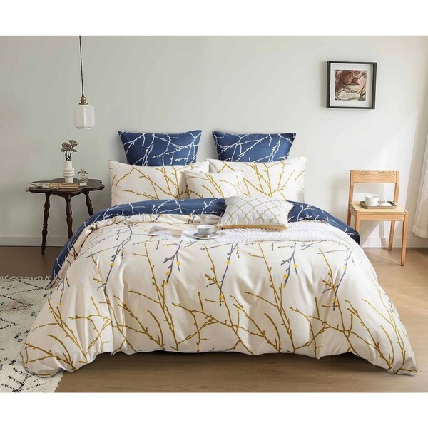 Tree Reversible Quilt/Doona/Duvet Cover Set(Super King Size) - Beige M413