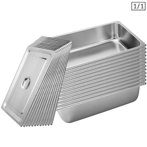 SOGA 12X Stainless Steel Gastronorm GN Pan Full Size 1/1 15cm Deep with Lid