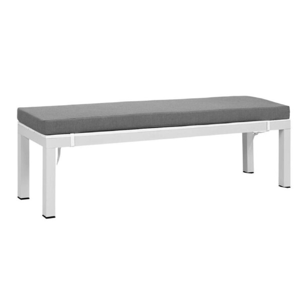 Manly White Aluminium Outdoor Faux wood Top Bench with Grey Cushion (Set of Two)