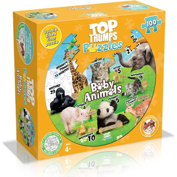 100pc Top Trumps Round Baby Animals Double Sided Puzzles w/ Crayons Kids Toys