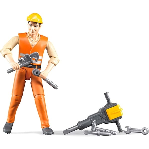 Bruder Bworld 11cm Construction Worker Figurine Man w/Broken Machine/Tools 4y+
