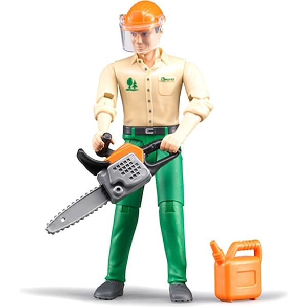 Bruder Bworld 11cm Forestry Worker Figurine Man w/Helmet/Motor Saw/Canister 4y+