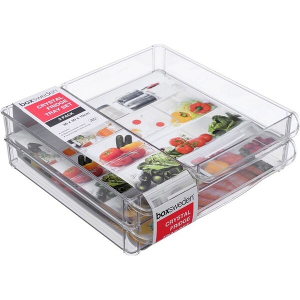 3PK Boxsweden 30x30cm Crystal Fridge/Pantry Kitchen Food BPA Free Tray Clear