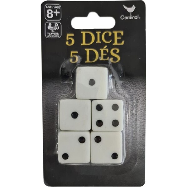 5PK Cardinal Dice Pack/Set f/ Board/Table Games/Play/Roll Black & White 8y+