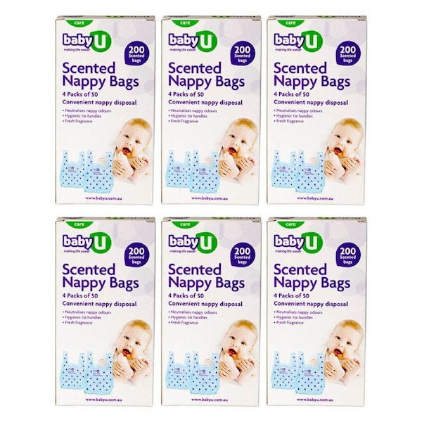 6x 200pc Baby U Scented Nursery Disposable Nappy Bags Diaper Disposal Storage