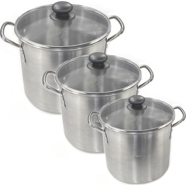 3pc Stainless Steel 7.6/11.4/15.2L Stockpot Pot Large Kitchen Cookware Set w/Lid