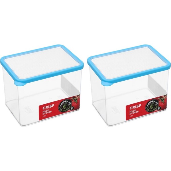 2x Lemon & Lime 2.7L Rectangle Crisp Food Storage Container Dishwasher Safe Blue
