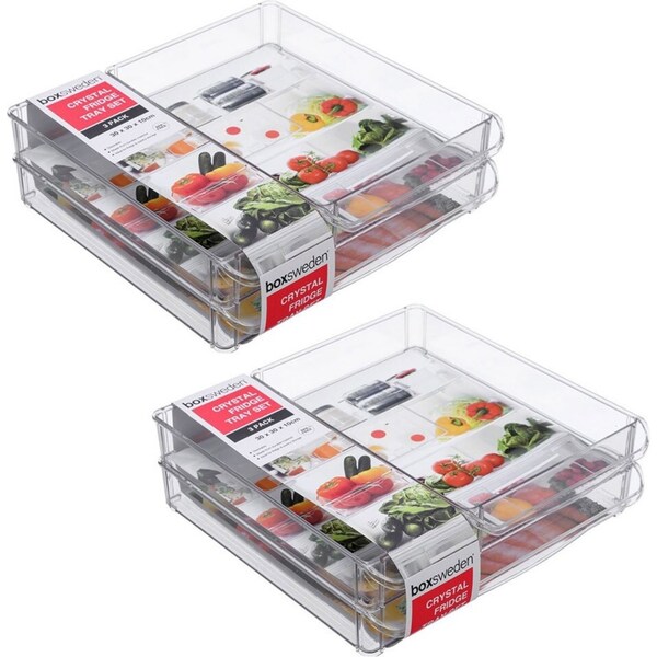 2x 3PK Boxsweden 30x30cm Crystal Fridge/Pantry Kitchen Food BPA Free Tray Clear