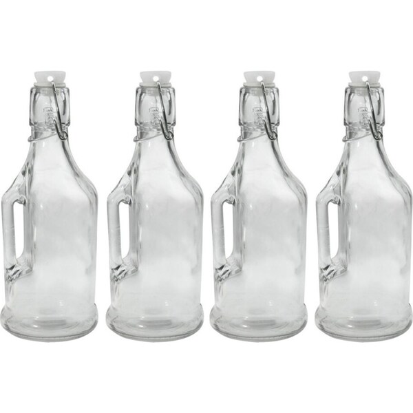 4PK Lemon & Lime 350ml Jar/Jug Drink Container w/ Clip Lock Lid Glass Bottle CLR