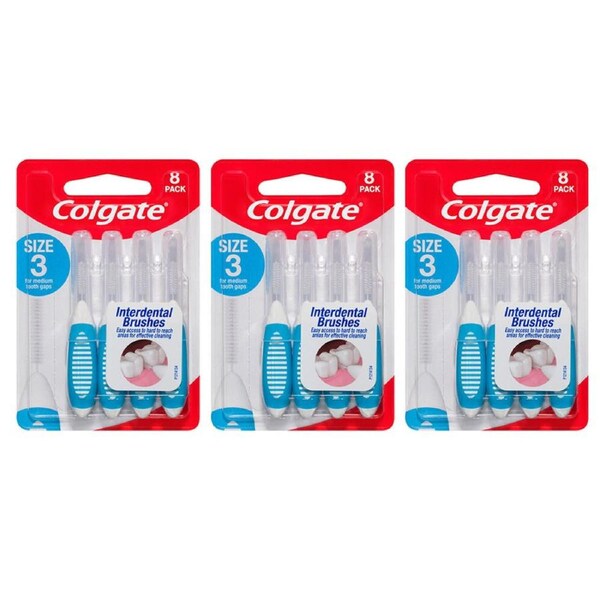 3x 8PK Colgate Interdental Brush Floss Size 3 Teeth Cleaning Toothbrush Oral Care