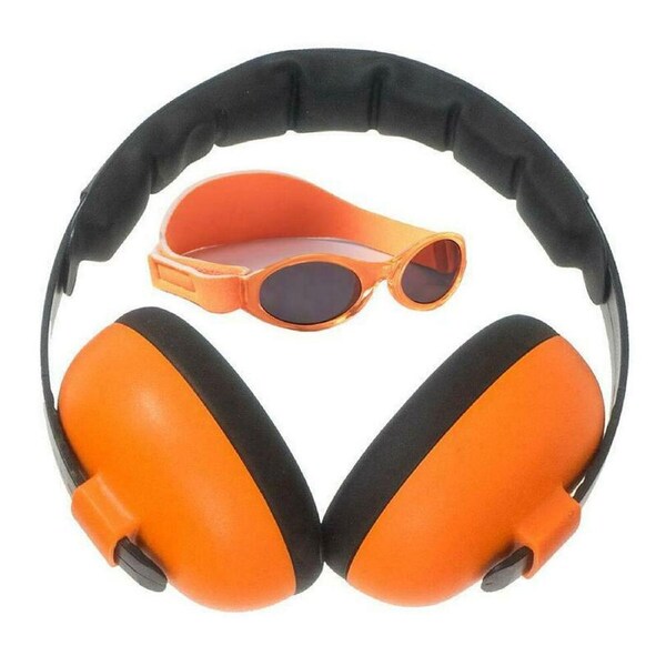 2pc Banz Careware Baby/Kids Sunglasses/Earmuff Ear Protection Mini Combo Orange