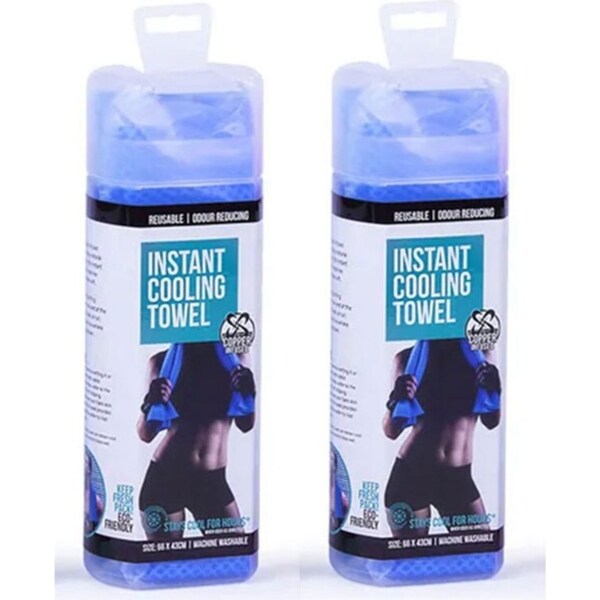 2x 66cm Instant Cooling Towel Gym/Workout Reusable Copper Infused Towel Blue
