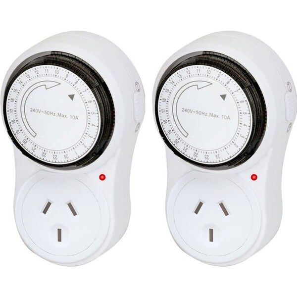 2x Sansai 24 Hour 2400W Outlet/Powerplug Mechanical Timer 240V w/Auto Switch WHT