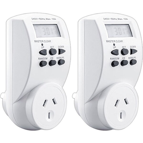 2x Sansai 7 Day/24hrs Outlet/Powerplug Digital Timer 2400W 240V 10A Max LCD WHT