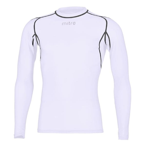 Mitre Neutron Base Layer White Compression LS Top Size MY 8-10y Kids Sportswear