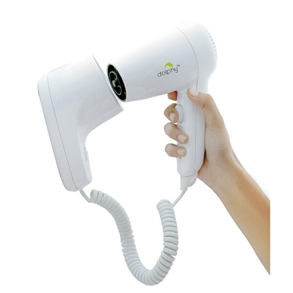 Dolphy Energy Efficient Wall Mounted Hair Dryer 1200W - White ABS Plastic, Quiet & Fast Drying, Durable Wall Mount
