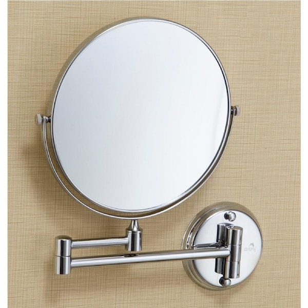 Dolphy 8-Inch Dual-Sided Wall Mount Magnifying Mirror - 1X/5X Magnification, 360o Swivel, Extendable Arm, Chrome Finish, Space-Saving Design for Bathroom & Vanity
