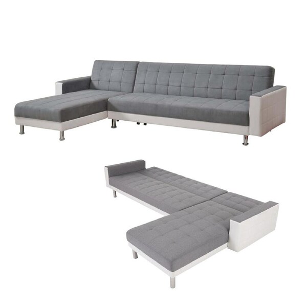 Foret 5 Seater Sofa Bed Modular Corner Lounge Recliner Chaise Couch Fabric Set - 4 Colours Grey&White