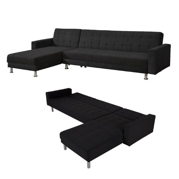 Foret 5 Seater Sofa Bed Modular Corner Lounge Recliner Chaise Couch Fabric Set - 4 Colours Full Black