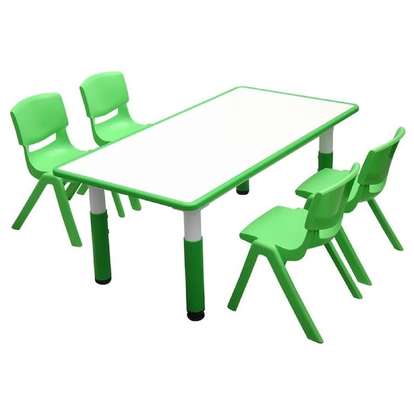 120x60cm Kids Green Whiteboard Drawing Activity Table & 4 Green Chairs Set