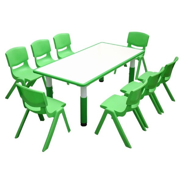 120x60cm Kids Green Whiteboard Drawing Activity Table & 8 Green Chairs Set