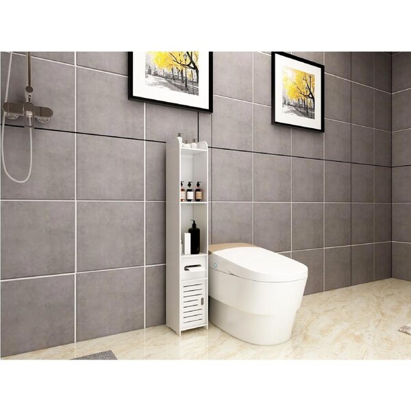120CM Bathroom Toilet Utility Cabinet Vanity Storage Shelves White