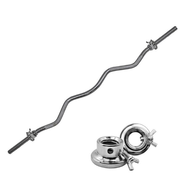 120cm Ez Curl Bar - Barbell Bar With 2 Spinlock Collars 25mm Diameter Weight Bar