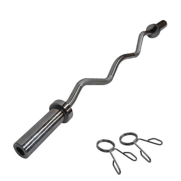 47" - 120cm Chrome Olympic Curl Bar - 8kg Barbell Weight - 2 Free Spring Collars