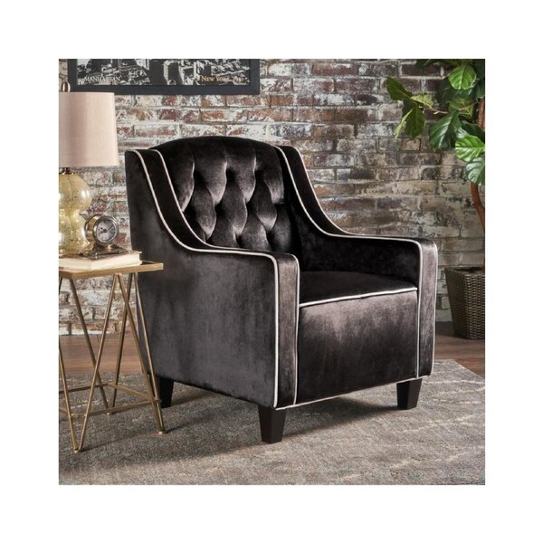 Milan Two Tone Tufted Black New Velvet Club Armchair