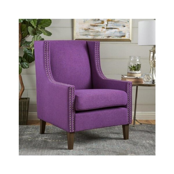 Cecilia Classic Studded Purpe Wingback Club Armchair