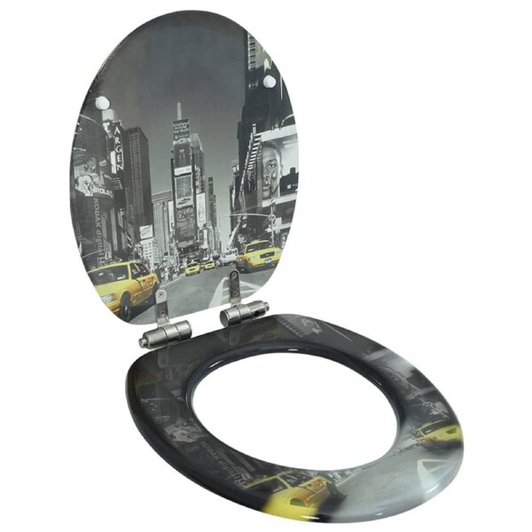 WC Toilet Seat with Soft Close Lid MDF New York Design vidaXL