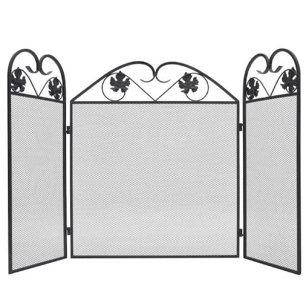 3-panel Fireplace Screen Iron Black vidaXL