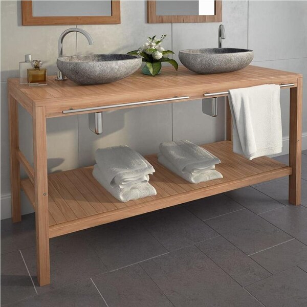 Bathroom Vanity Cabinet Solid Teak 132x45x75 cm vidaXL