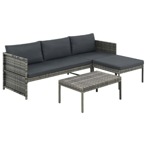 3 Piece Garden Lounge Set with Cushions Poly Rattan Grey vidaXL