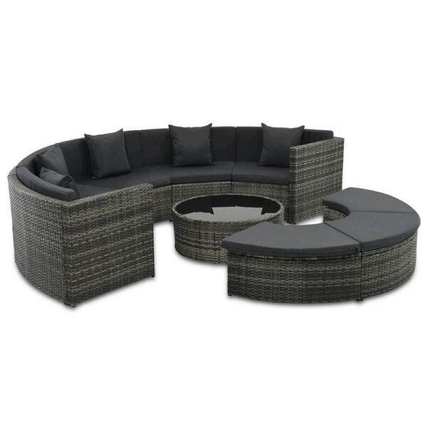 7 Piece Garden Lounge Set with Cushions Poly Rattan Grey vidaXL