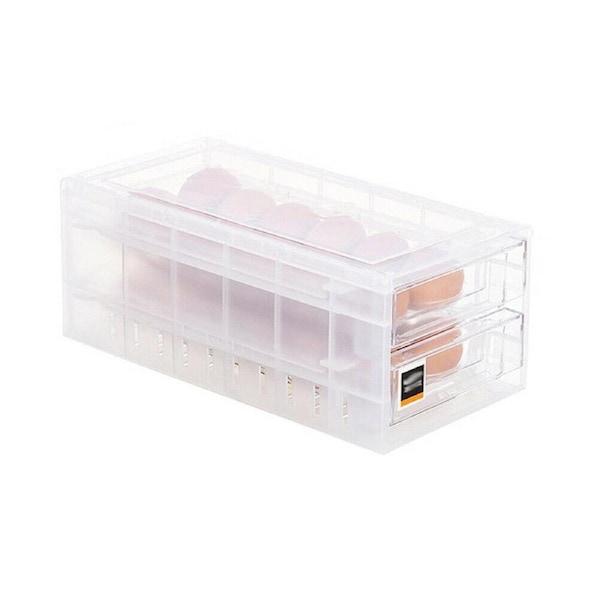 2 Tiers Double Layer 24 Grids Egg Storage Box Tray Kitchen Refrigerator Container