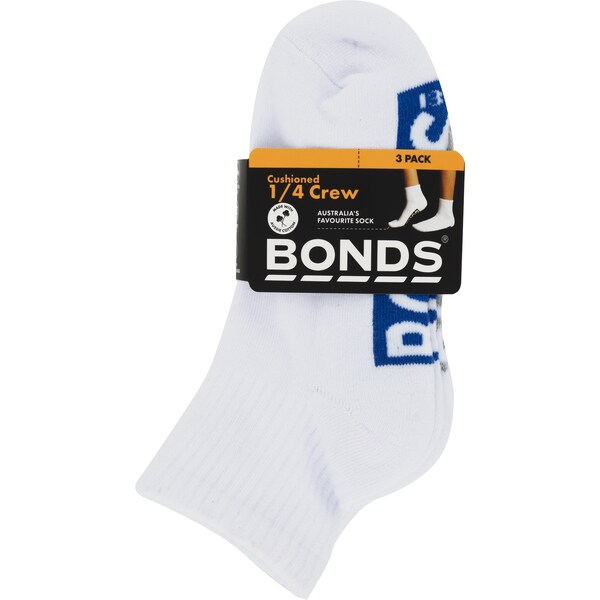 Bonds Kids Cushioned 1/4 Crew Socks Size 5-8 3 Pack