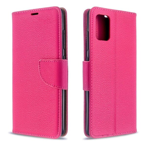 For Samsung Galaxy A51 Case Lychee Texture Pure Color Folio PU Leather Cover, Rose Red