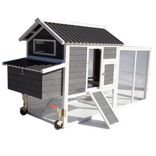 Chicken Coop with Run on Wheel PVC Roof