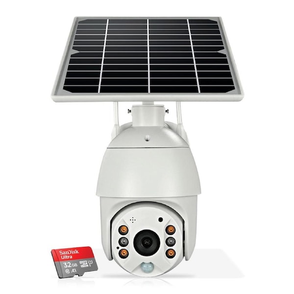 Elinz Wireless Solar Security WiFi IP 1080P PTZ Outdoor Camera CCTV Waterproof Built-in Battery Pan Tilt Digital Zoom 32GB