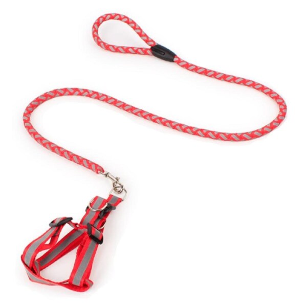 Pet Lead Safety Chain Chest Strap Collar Dog Walk Leash Night Reflection Rope Red / Medium