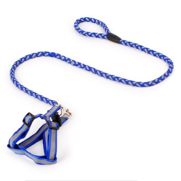 Pet Lead Safety Chain Chest Strap Collar Dog Walk Leash Night Reflection Rope Blue / Medium