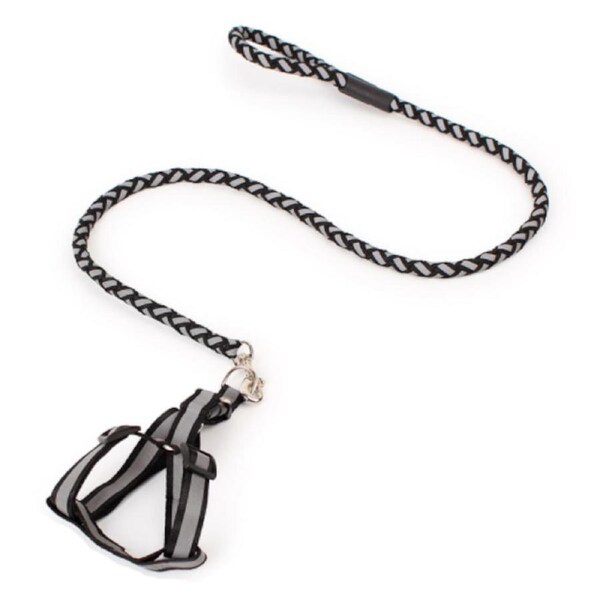 Pet Lead Safety Chain Chest Strap Collar Dog Walk Leash Night Reflection Rope Black / Medium