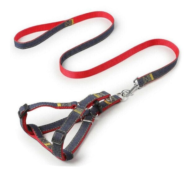 Dog Pet Lead Safety Collar Durable Denim Collars Training Leas Halter Wear Resist Red / XL (20-30kg)