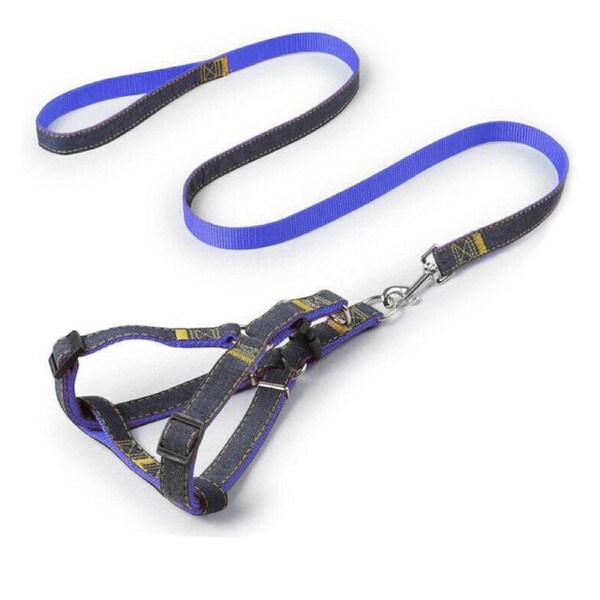 Dog Pet Lead Safety Collar Durable Denim Collars Training Leas Halter Wear Resist Blue / XL (20-30kg)