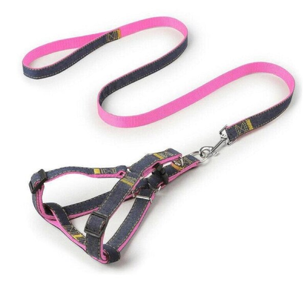 Dog Pet Lead Safety Collar Durable Denim Collars Training Leas Halter Wear Resist Pink / XL (20-30kg)