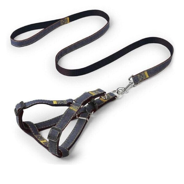 Dog Pet Lead Safety Collar Durable Denim Collars Training Leas Halter Wear Resist Black / XL (20-30kg)