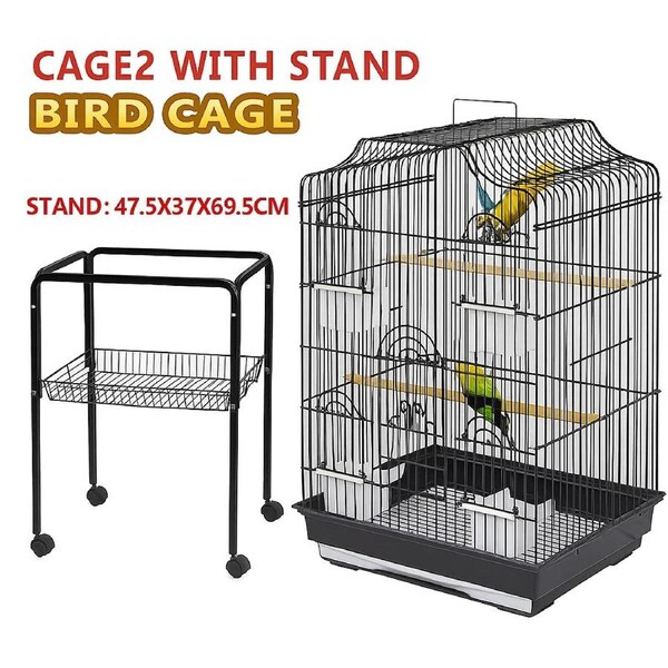 Salesbay Pet Bird Cage Canary Budgie Finch Perch Black Portable w/ Perches Cage2 with Stand