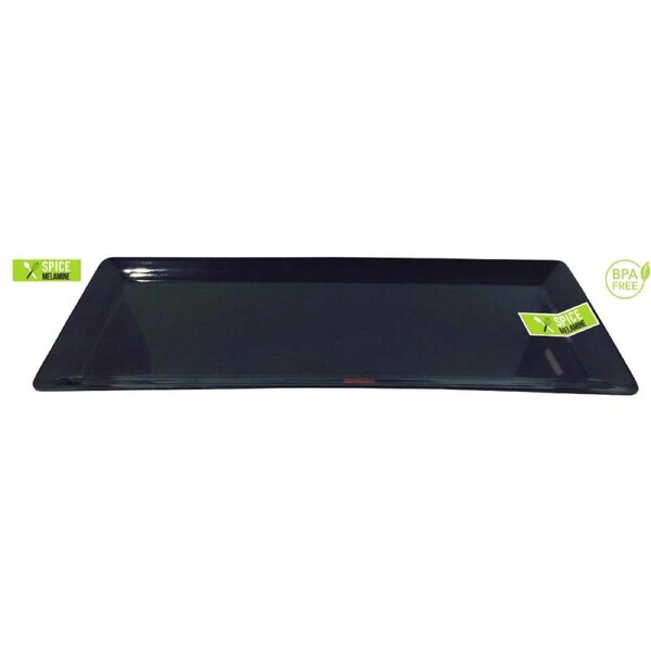 2 x Black Melamine Serving Platter Tray Rectangular 48x20CM Food Drink Coffee Waiter