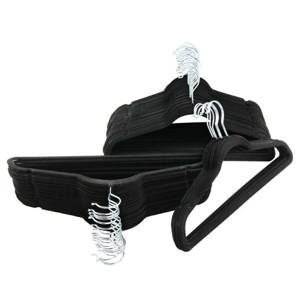 30 x Flocked Velvet Hangers 44.5CM Black Non Slip Wardrobe Cloth Coat Suit Shirt